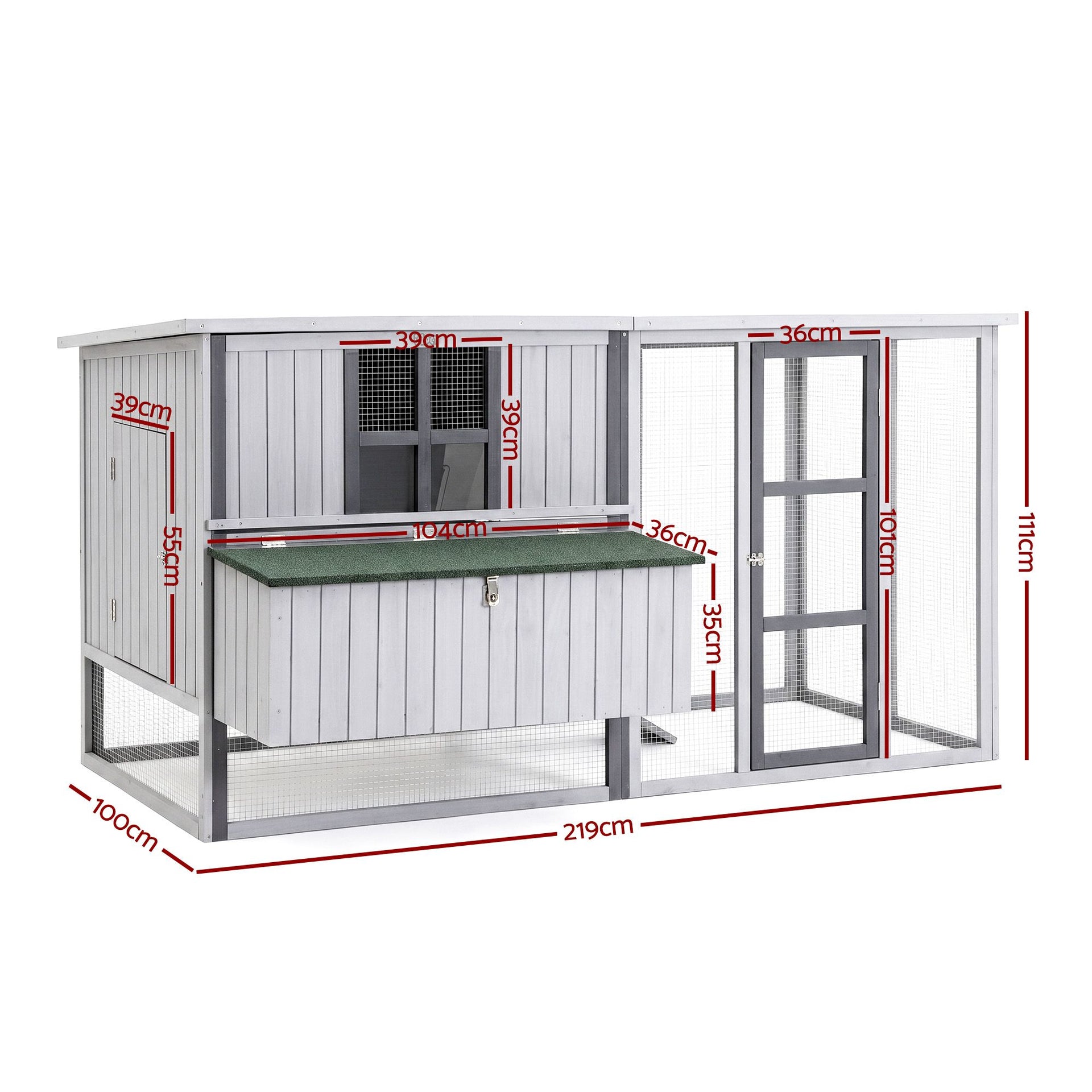 i.Pet Chicken Coop 219cm Rabbit Hutch Poultry Cage Outdoor Enclosure Wood Awezingly