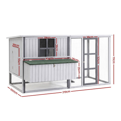 i.Pet Chicken Coop 219cm Rabbit Hutch Poultry Cage Outdoor Enclosure Wood