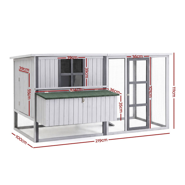 i.Pet Chicken Coop 219cm Rabbit Hutch Poultry Cage Outdoor Enclosure Wood Awezingly