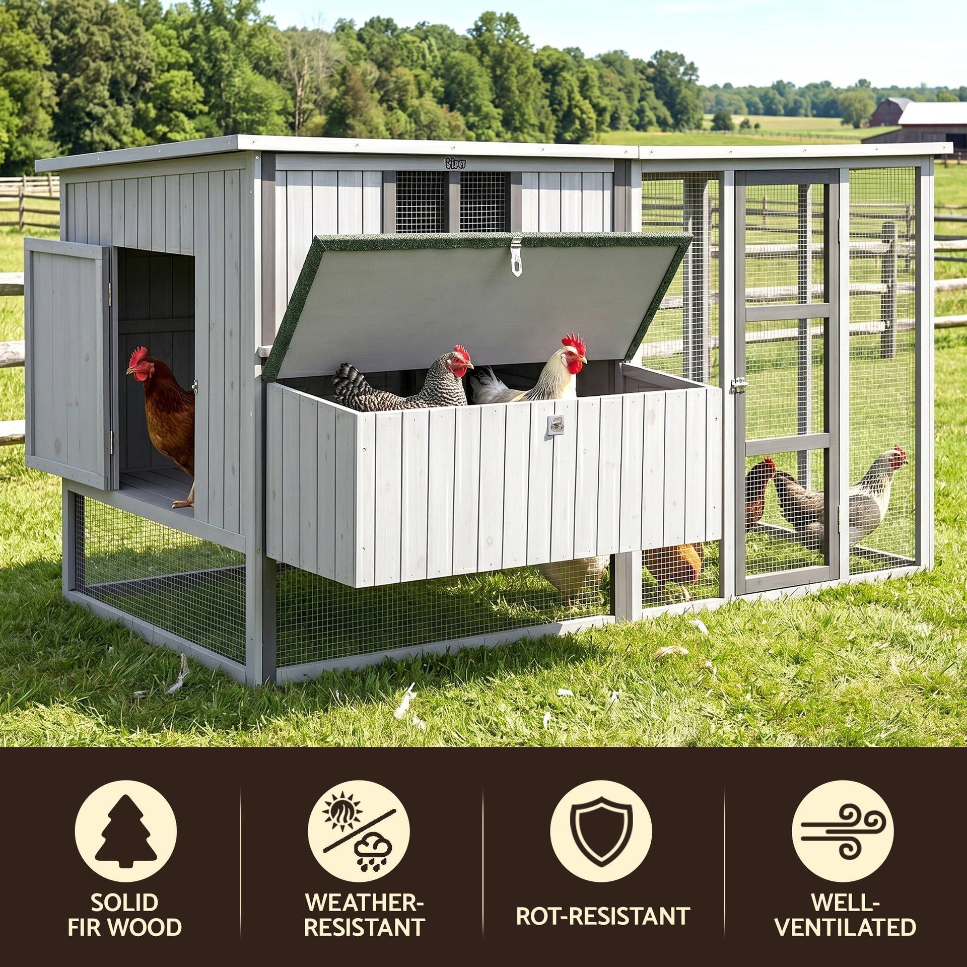 i.Pet Chicken Coop 219cm Rabbit Hutch Poultry Cage Outdoor Enclosure Wood Awezingly