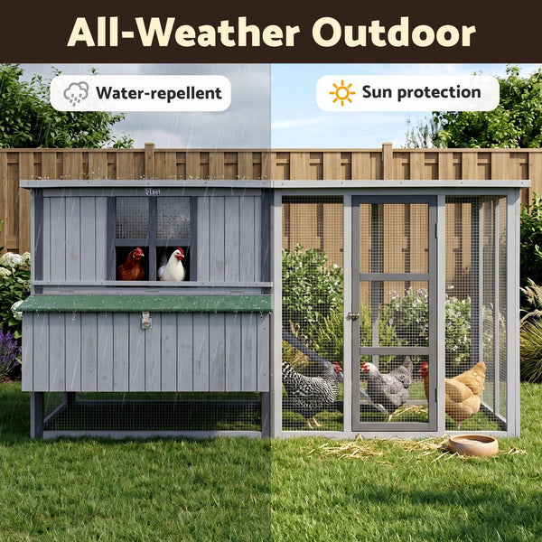 i.Pet Chicken Coop 219cm Rabbit Hutch Poultry Cage Outdoor Enclosure Wood Awezingly