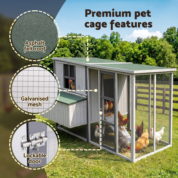 i.Pet Chicken Coop 219cm Rabbit Hutch Poultry Cage Outdoor Enclosure Wood Awezingly