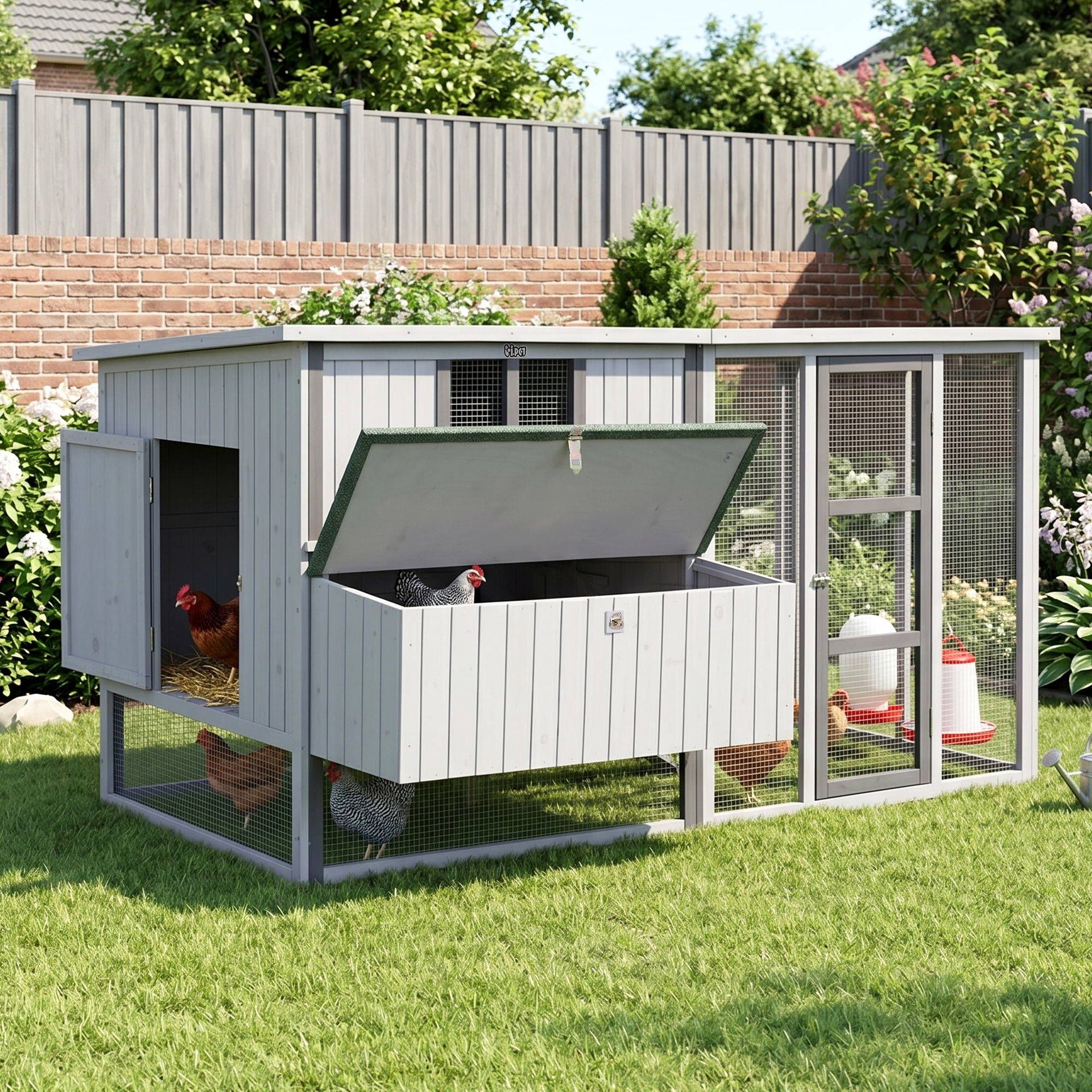 i.Pet Chicken Coop 219cm Rabbit Hutch Poultry Cage Outdoor Enclosure Wood Awezingly