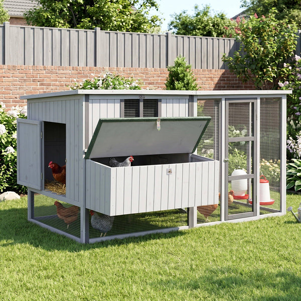 i.Pet Chicken Coop 219cm Rabbit Hutch Poultry Cage Outdoor Enclosure Wood Awezingly
