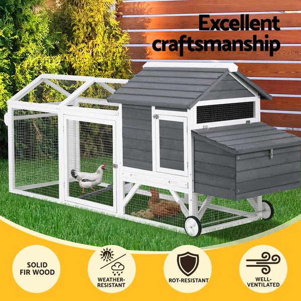 i.Pet Chicken Coop Rabbit Hutch Extra Large Wooden Run Bunny Cage House Outdoor i.Pet