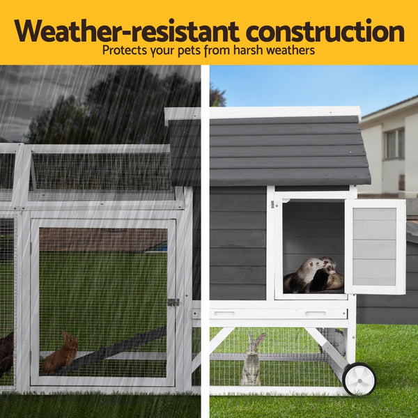 i.Pet Chicken Coop Rabbit Hutch Extra Large Wooden Run Bunny Cage House Outdoor i.Pet