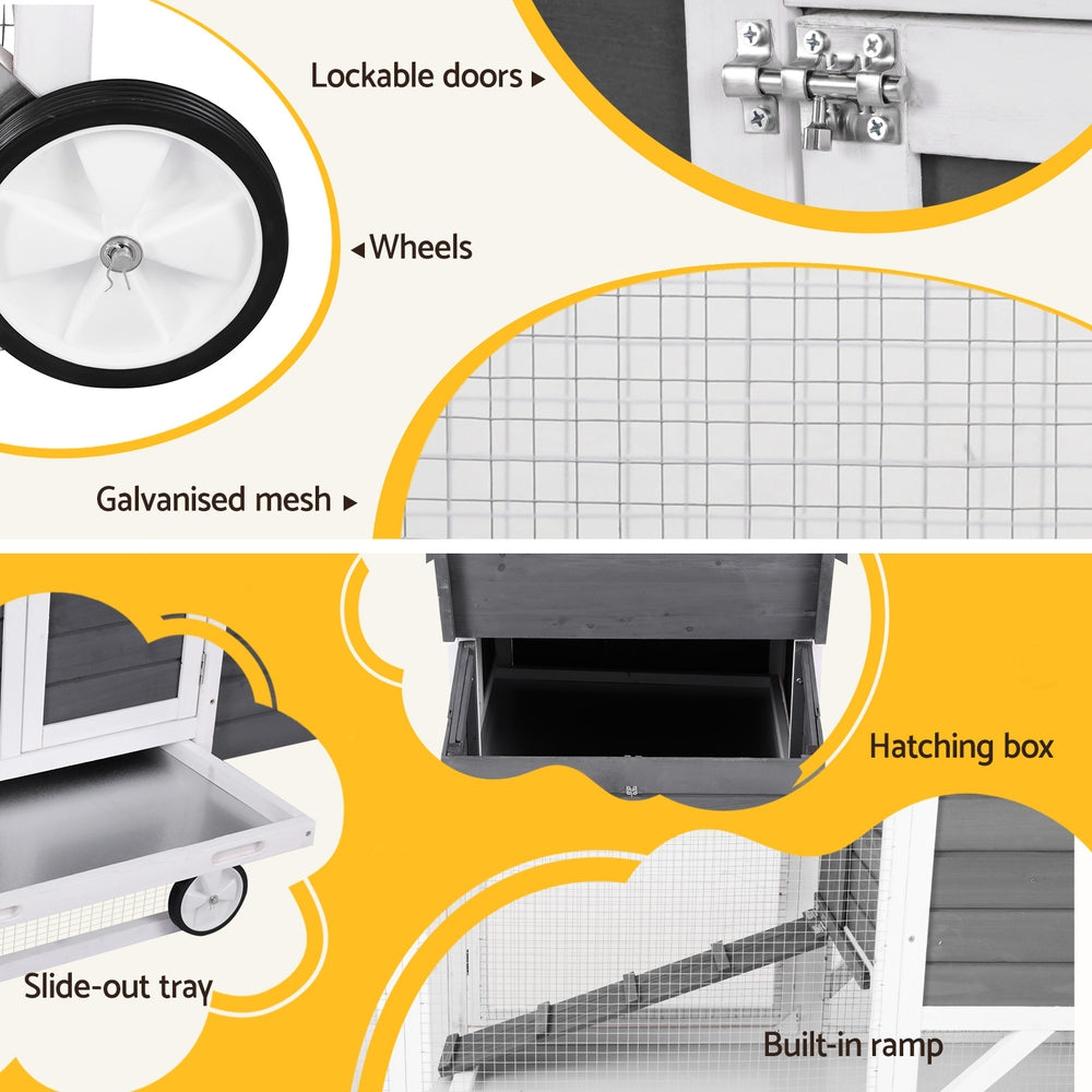 i.Pet Chicken Coop Rabbit Hutch Extra Large Wooden Run Bunny Cage House Outdoor i.Pet