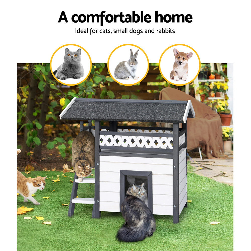 i.Pet Outdoor Cat House Shelter 77cm x 50cm x 73cm Rabbit Hutch Wooden Condo Small Outdoor Cat House i.Pet