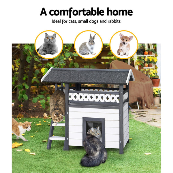 i.Pet Outdoor Cat House Shelter 77cm x 50cm x 73cm Rabbit Hutch Wooden Condo Small Outdoor Cat House i.Pet