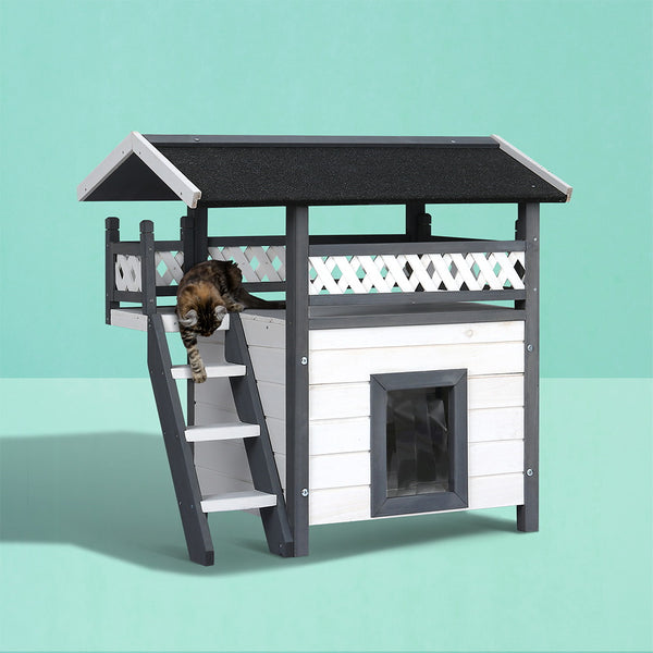i.Pet Outdoor Cat House Shelter 77cm x 50cm x 73cm Rabbit Hutch Wooden Condo Small Outdoor Cat House i.Pet