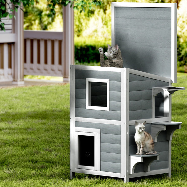 i.Pet Outdoor Cat House Shelter 56cm x 52cm x 82cm Rabbit Hutch Wooden Condo Small Outdoor Cat House i.Pet