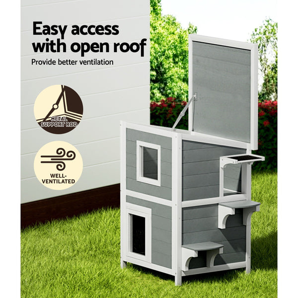 i.Pet Outdoor Cat House Shelter 56cm x 52cm x 82cm Rabbit Hutch Wooden Condo Small Outdoor Cat House i.Pet