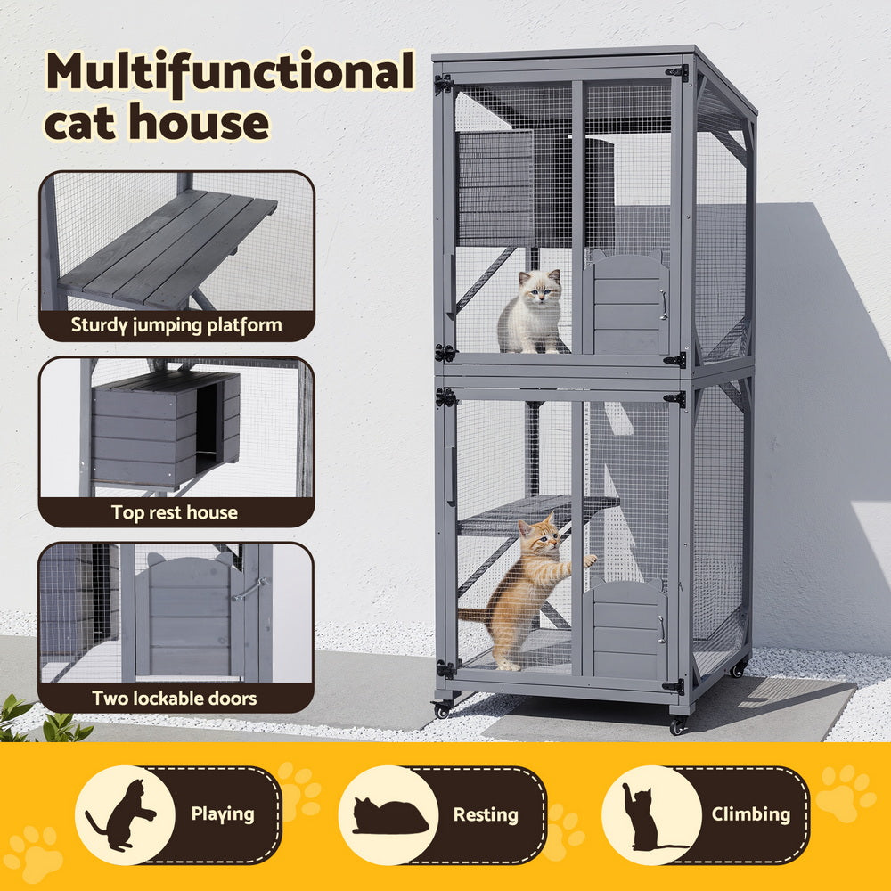 i.Pet Cat House Wooden 180cm Rabbit Hutch Pet Condo Small Dog Enclosure Cage i.Pet