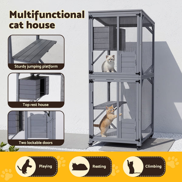 i.Pet Cat House Wooden 180cm Rabbit Hutch Pet Condo Small Dog Enclosure Cage i.Pet