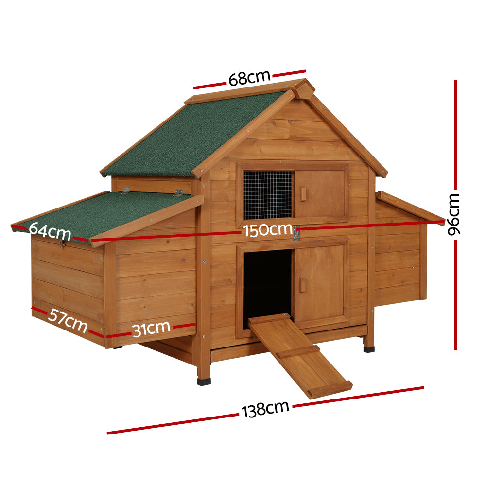 i.Pet Chicken Coop Rabbit Hutch 150cm x 68cm x 96cm Large Chicken Coop House Run Cage Wooden i.Pet