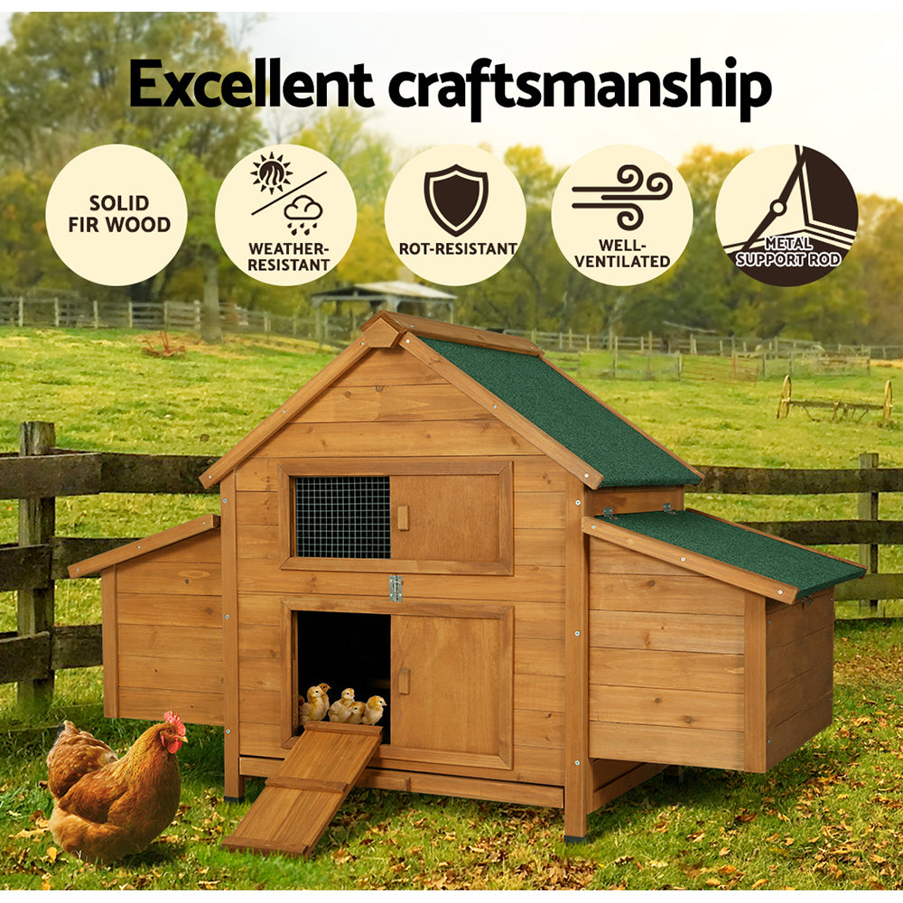 i.Pet Chicken Coop Rabbit Hutch 150cm x 68cm x 96cm Large Chicken Coop House Run Cage Wooden i.Pet