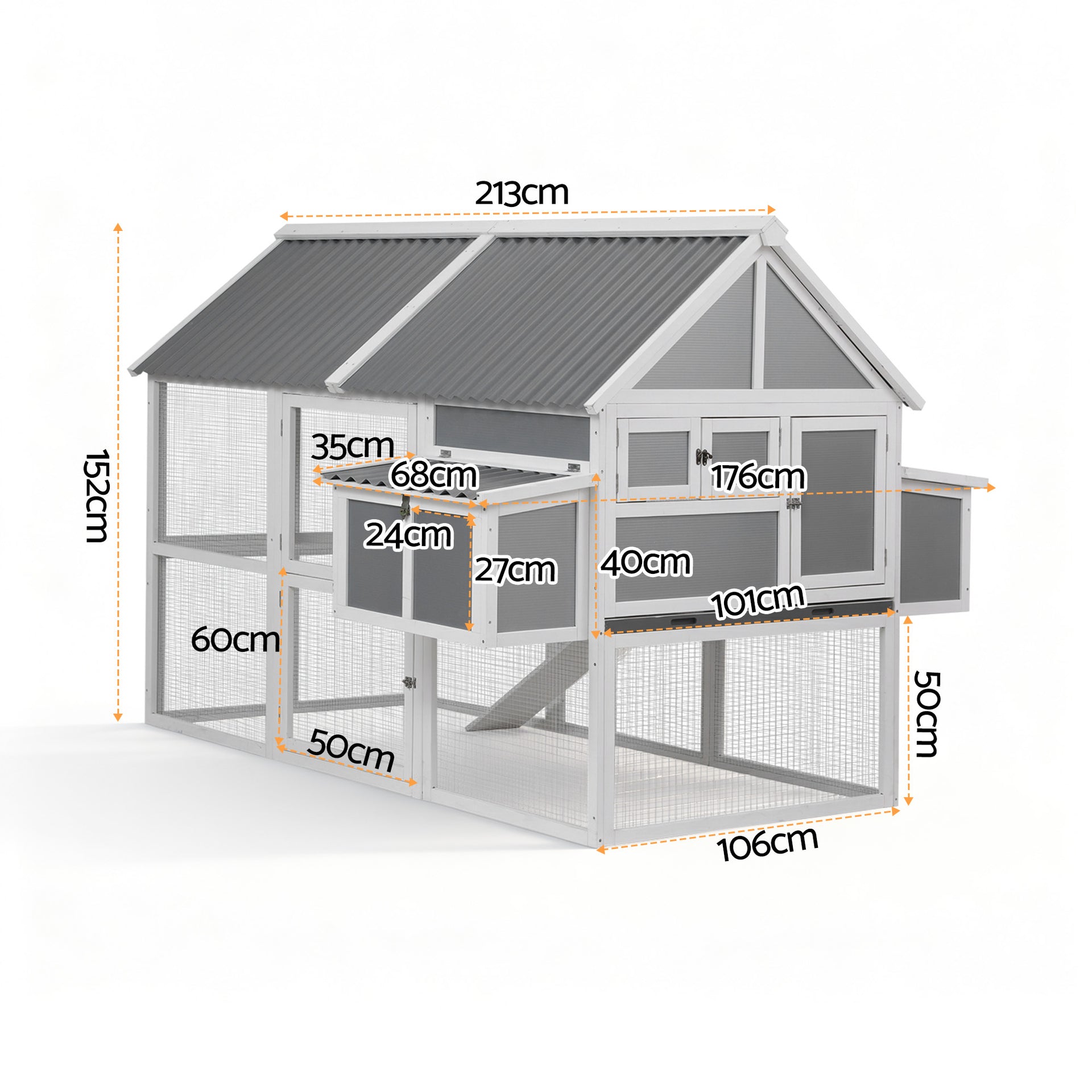 i.Pet Chicken Coop Large Outdoor Rabbit Hutch Chook House Hatch Box With Run Grey White Awezingly