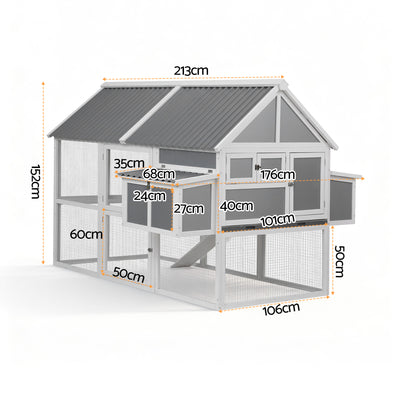 i.Pet Chicken Coop Large Outdoor Rabbit Hutch Chook House Hatch Box With Run Grey White