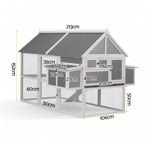 i.Pet Chicken Coop Large Outdoor Rabbit Hutch Chook House Hatch Box With Run Grey White Awezingly