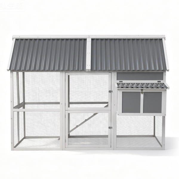 i.Pet Chicken Coop Large Outdoor Rabbit Hutch Chook House Hatch Box With Run Grey White Awezingly