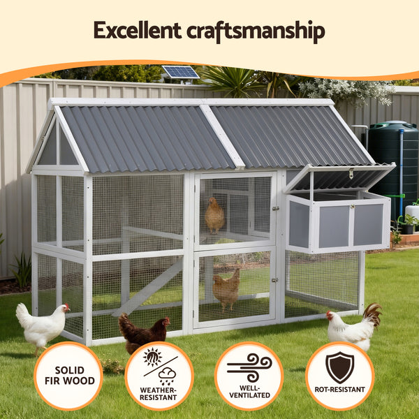 i.Pet Chicken Coop Large Outdoor Rabbit Hutch Chook House Hatch Box With Run Grey White Awezingly