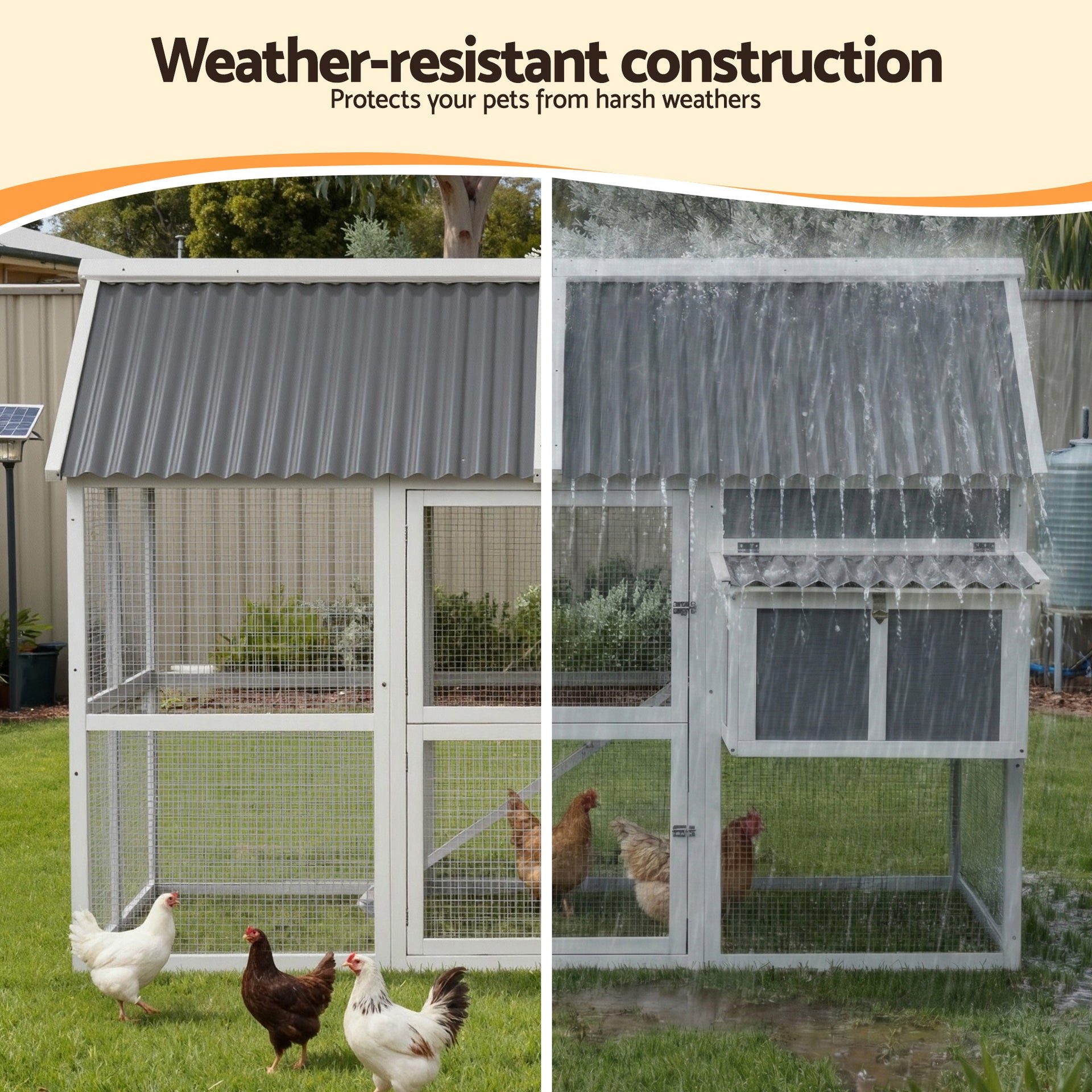 i.Pet Chicken Coop Large Outdoor Rabbit Hutch Chook House Hatch Box With Run Grey White Awezingly