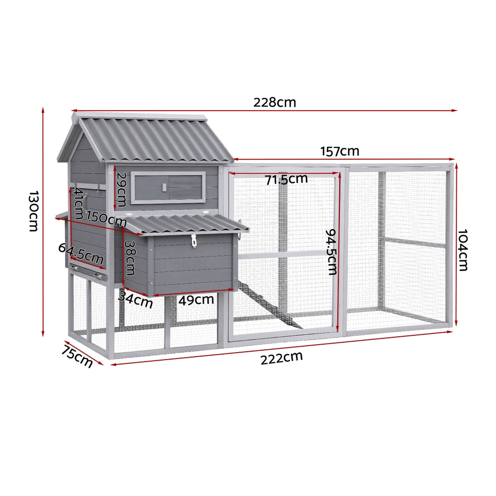 i.Pet Chicken Coop Rabbit Hutch Extra Large Wooden Run Bunny Cage Poultry House Outdoor i.Pet