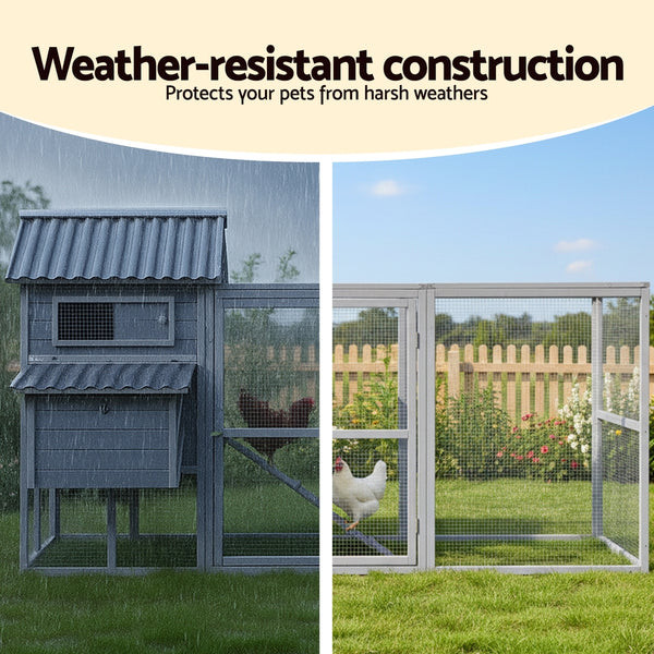 i.Pet Chicken Coop Rabbit Hutch Extra Large Wooden Run Bunny Cage Poultry House Outdoor i.Pet