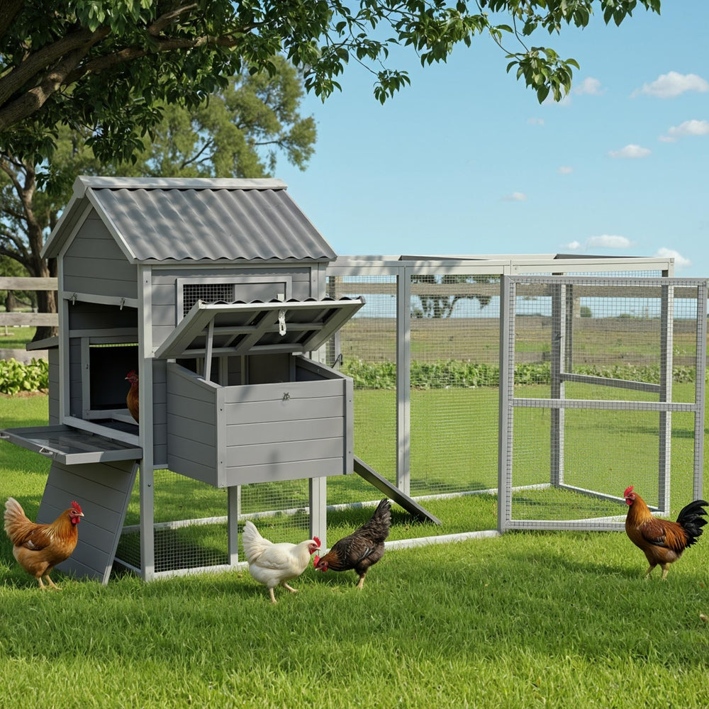 i.Pet Chicken Coop Rabbit Hutch Extra Large Wooden Run Bunny Cage Poultry House Outdoor i.Pet