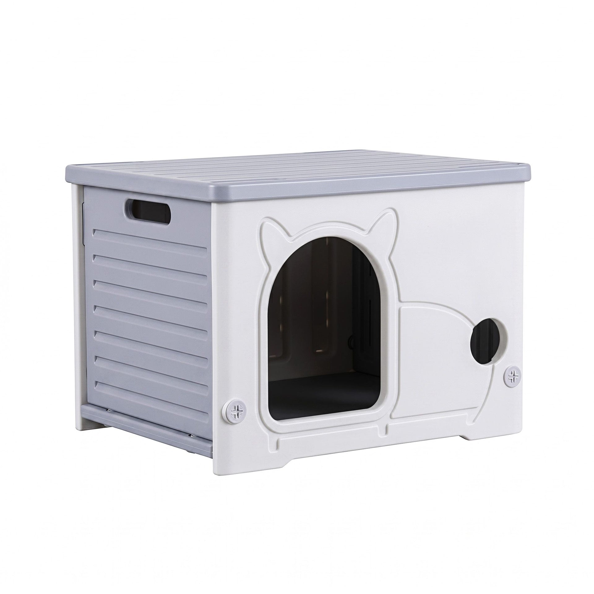 i.Pet Cat House Enclosed Shelter Plastic Nest Stackable Bench Box Outdoor Indoor Grey Awezingly