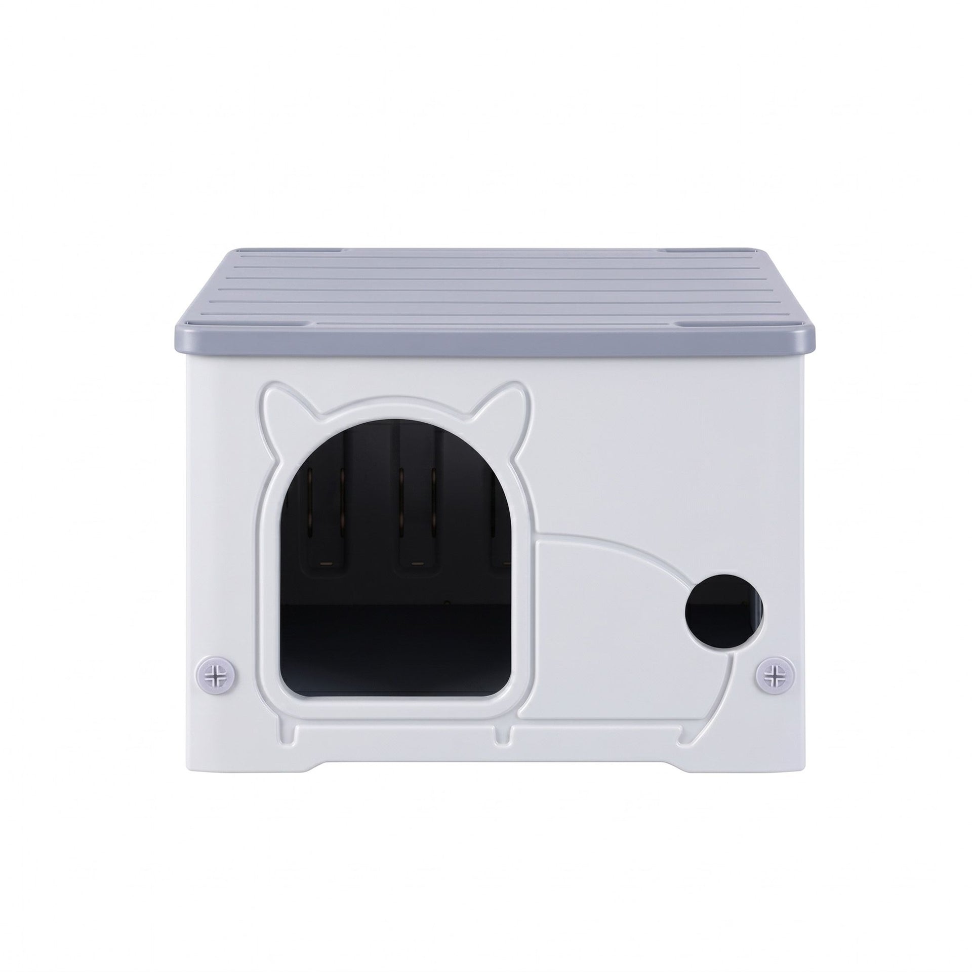 i.Pet Cat House Enclosed Shelter Plastic Nest Stackable Bench Box Outdoor Indoor Grey Awezingly