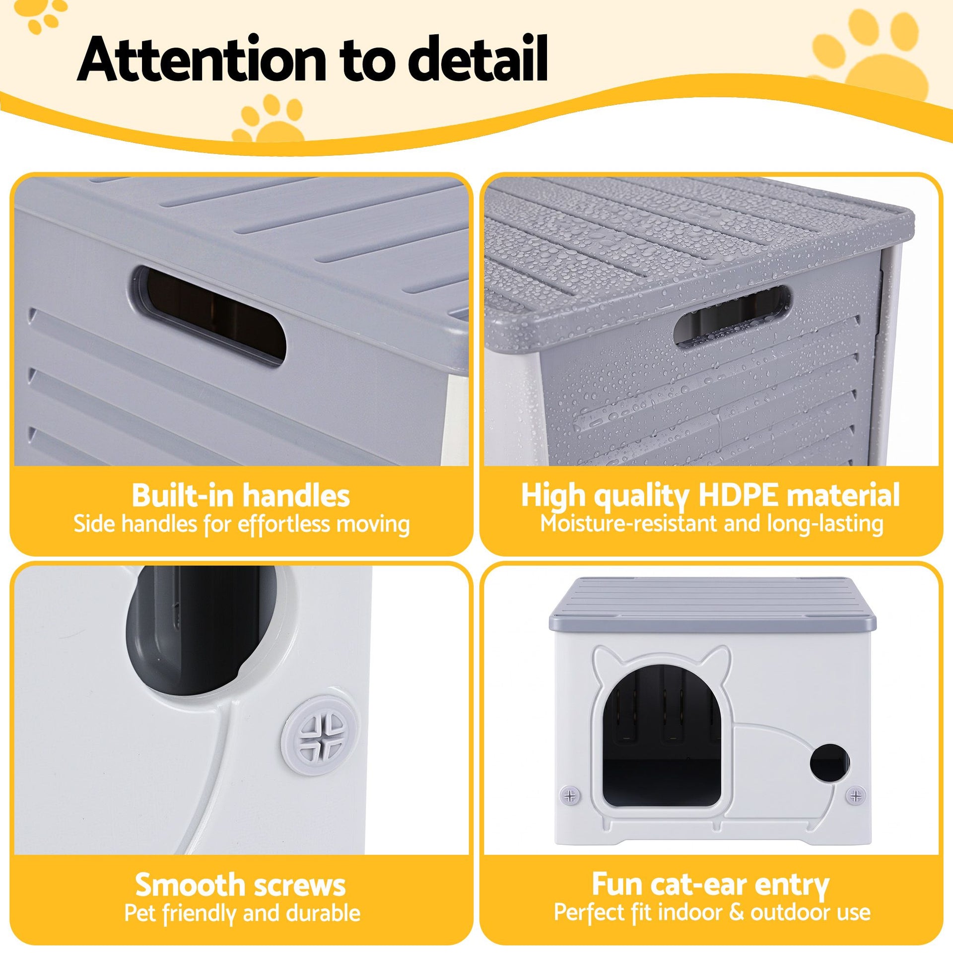 i.Pet Cat House Enclosed Shelter Plastic Nest Stackable Bench Box Outdoor Indoor Grey Awezingly