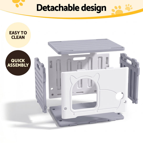 i.Pet Cat House Enclosed Shelter Plastic Nest Stackable Bench Box Outdoor Indoor Grey Awezingly