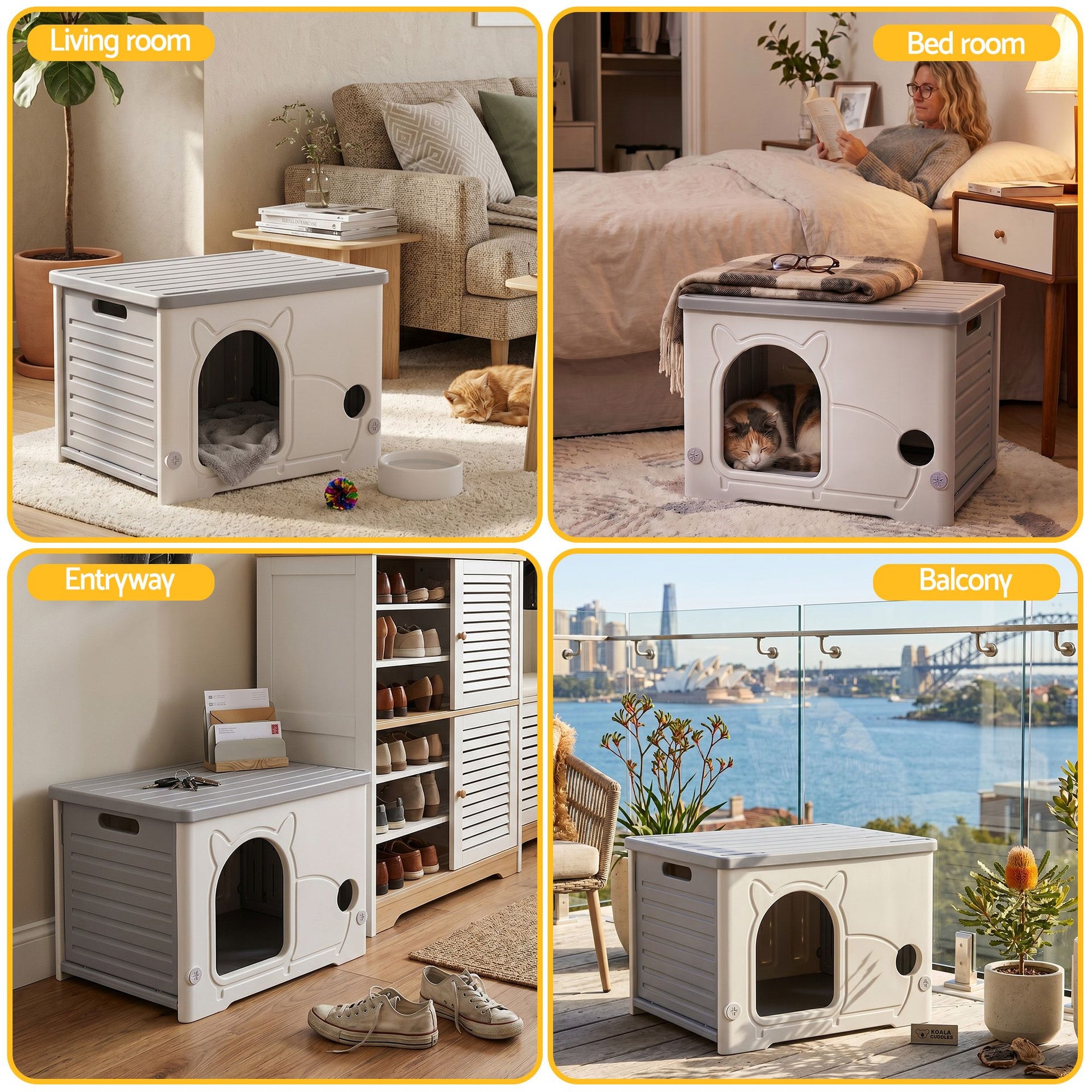 i.Pet Cat House Enclosed Shelter Plastic Nest Stackable Bench Box Outdoor Indoor Grey Awezingly