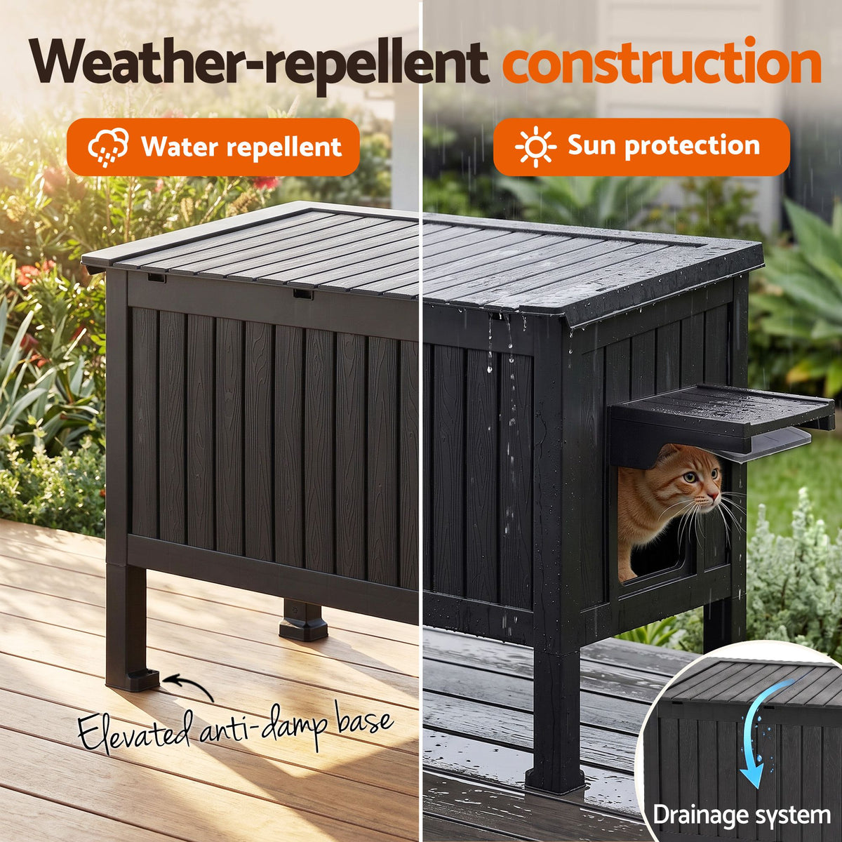 i.Pet Outdoor Cat House Pet Kennel Enclosure Cat Shelter Condo Rabbit Hutch Black Awezingly