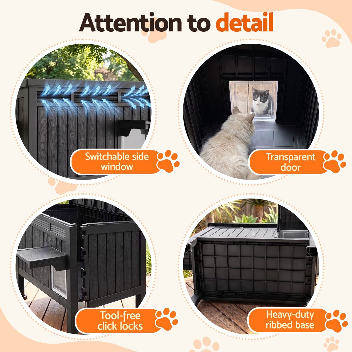 i.Pet Outdoor Cat House Pet Kennel Enclosure Cat Shelter Condo Rabbit Hutch Black Awezingly