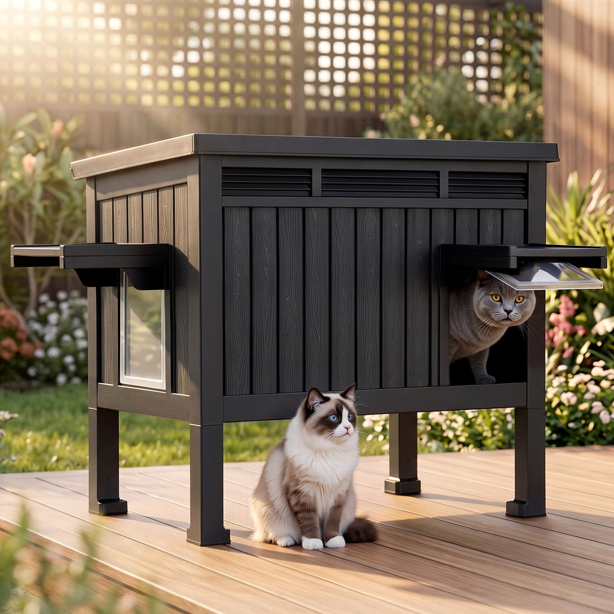 i.Pet Outdoor Cat House Pet Kennel Enclosure Cat Shelter Condo Rabbit Hutch Black Awezingly
