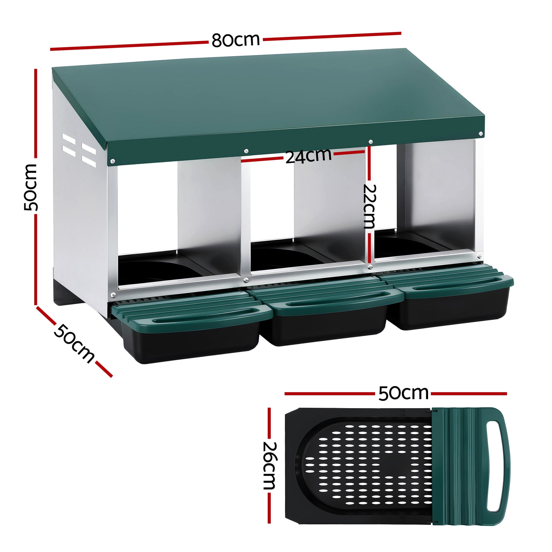 i.Pet Chicken Nesting Box Roll Away 3 Holes Metal Wall Mounted Nest Box Green Awezingly