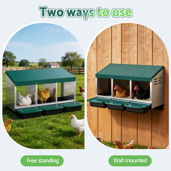 i.Pet Chicken Nesting Box Roll Away 3 Holes Metal Wall Mounted Nest Box Green Awezingly