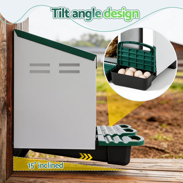i.Pet Chicken Nesting Box Roll Away 3 Holes Metal Wall Mounted Nest Box Green Awezingly