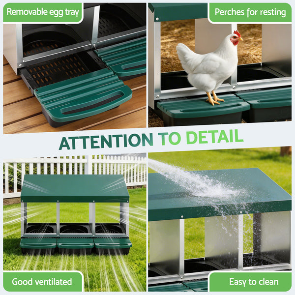 i.Pet Chicken Nesting Box Roll Away 3 Holes Metal Wall Mounted Nest Box Green Awezingly