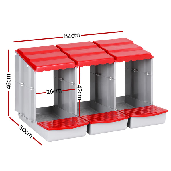 i.Pet Chicken Nesting Box 3 Hole Roll Away Poultry Hen Laying Egg Hutch Red Awezingly