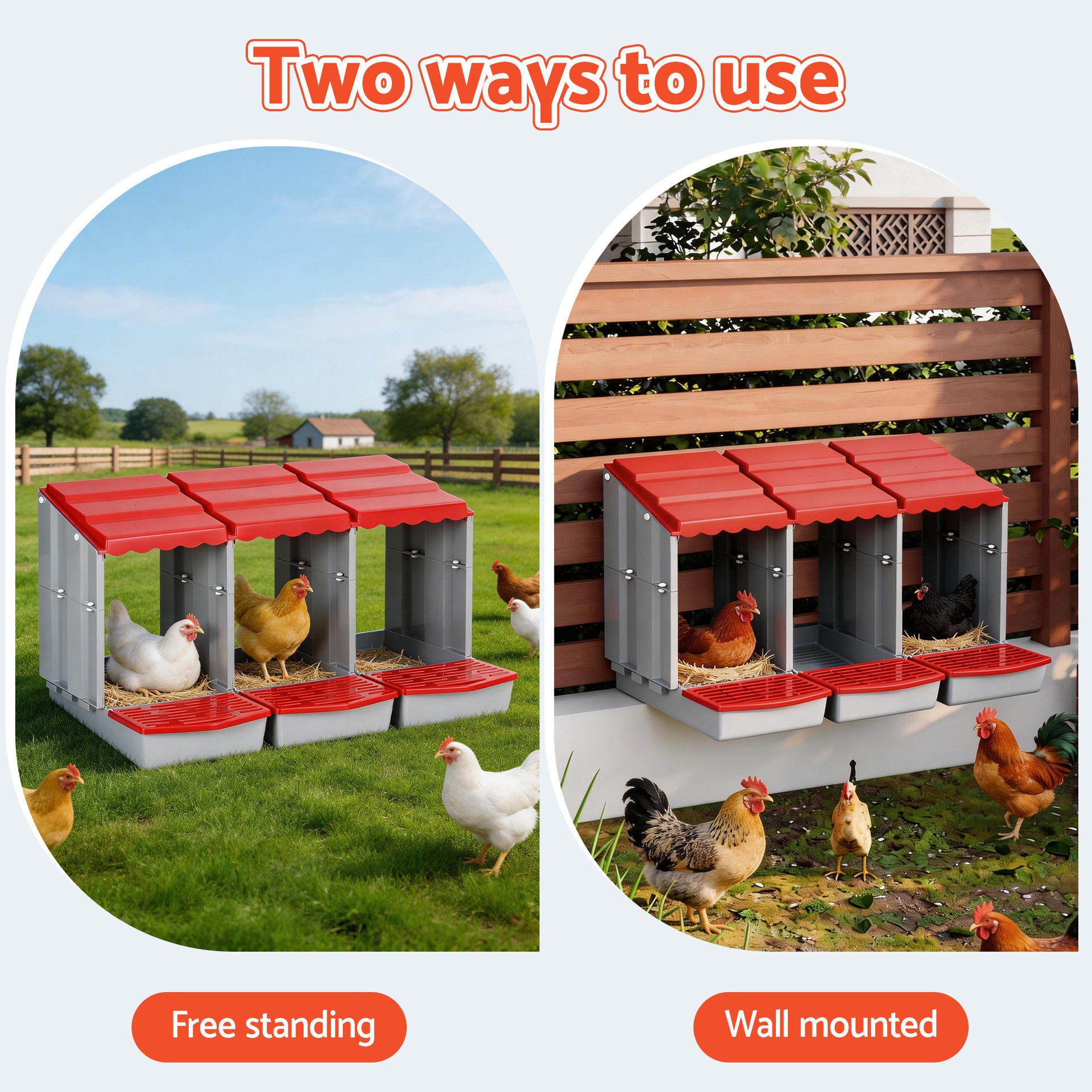i.Pet Chicken Nesting Box 3 Hole Roll Away Poultry Hen Laying Egg Hutch Red Awezingly