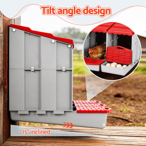 i.Pet Chicken Nesting Box 3 Hole Roll Away Poultry Hen Laying Egg Hutch Red Awezingly