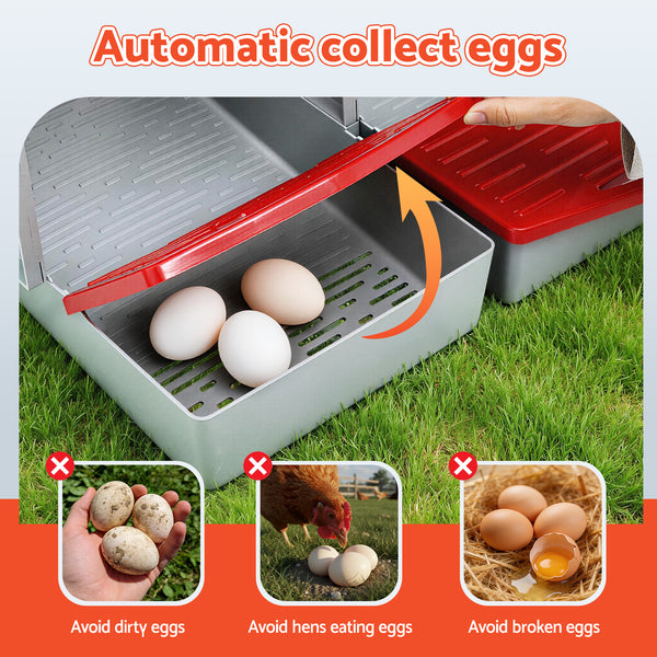 i.Pet Chicken Nesting Box 3 Hole Roll Away Poultry Hen Laying Egg Hutch Red Awezingly