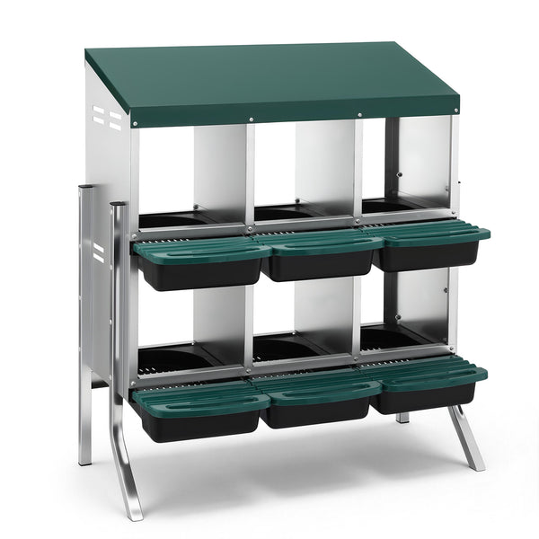 i.Pet Chicken Nesting Box Roll Away Metal Nesting Box Wall Mounted 6 Holes Green Awezingly