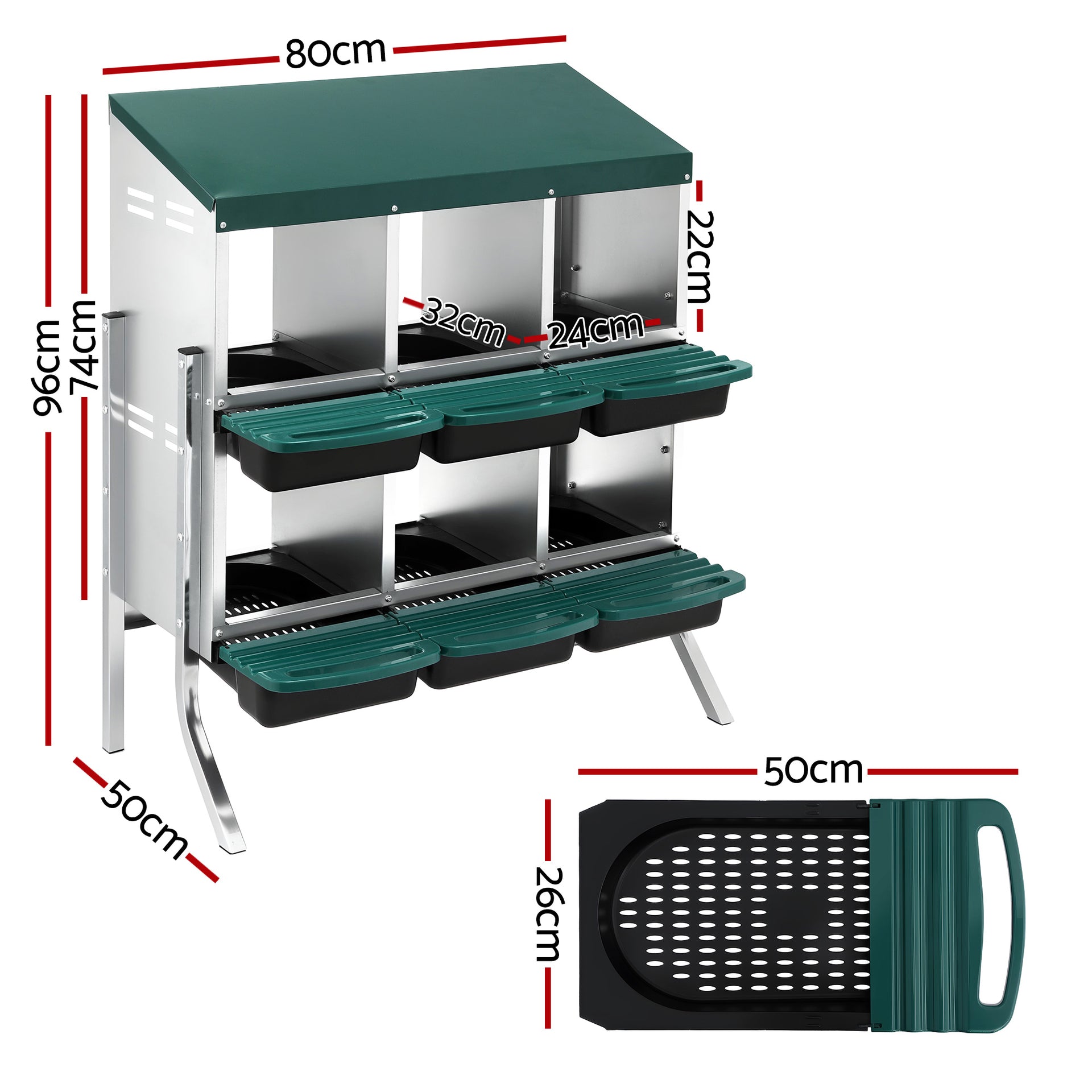 i.Pet Chicken Nesting Box Roll Away Metal Nesting Box Wall Mounted 6 Holes Green Awezingly