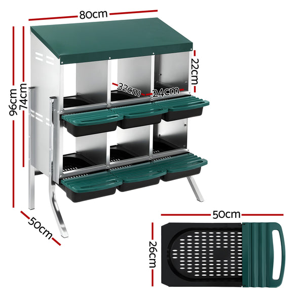 i.Pet Chicken Nesting Box Roll Away Metal Nesting Box Wall Mounted 6 Holes Green Awezingly