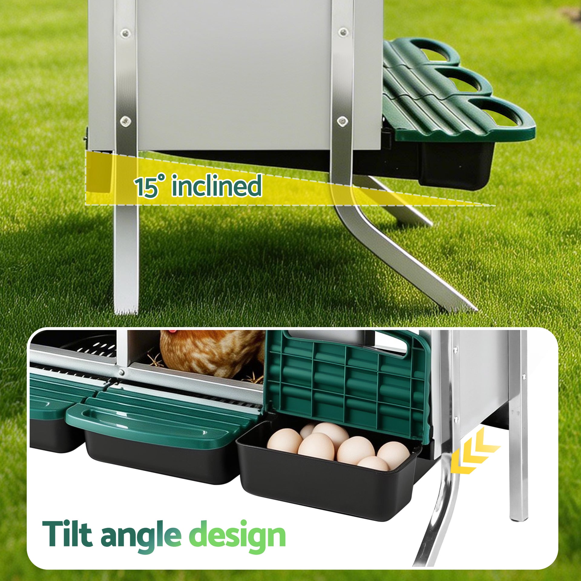i.Pet Chicken Nesting Box Roll Away Metal Nesting Box Wall Mounted 6 Holes Green Awezingly