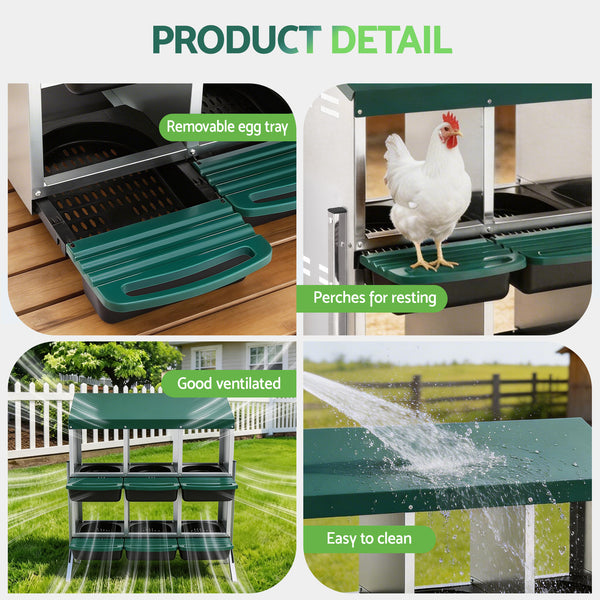 i.Pet Chicken Nesting Box Roll Away Metal Nesting Box Wall Mounted 6 Holes Green Awezingly